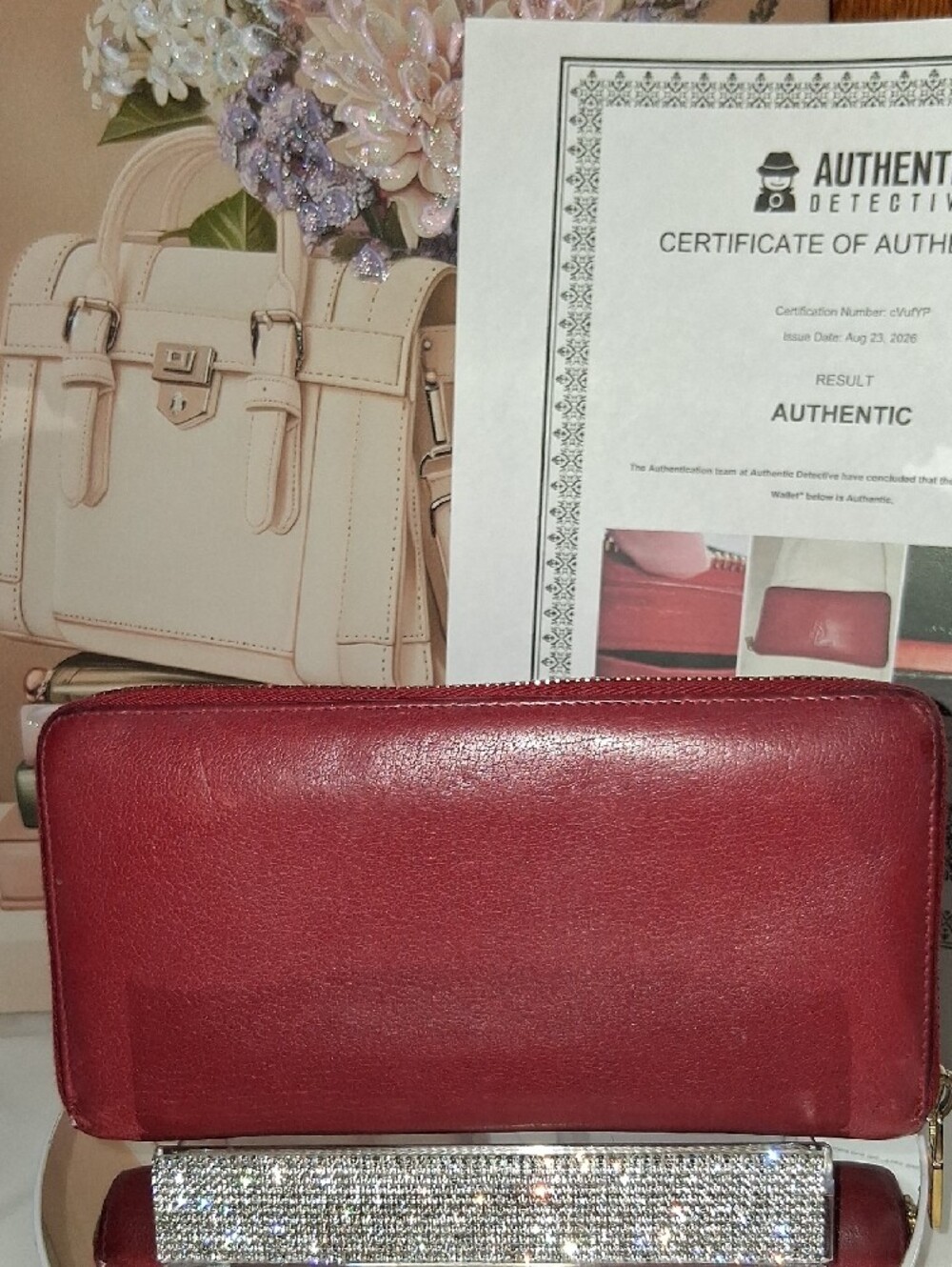 Yves Saint Laurent Burgundy Leather Zip-Around Wallet Pre-loved W/COA - Picture 3 of 13